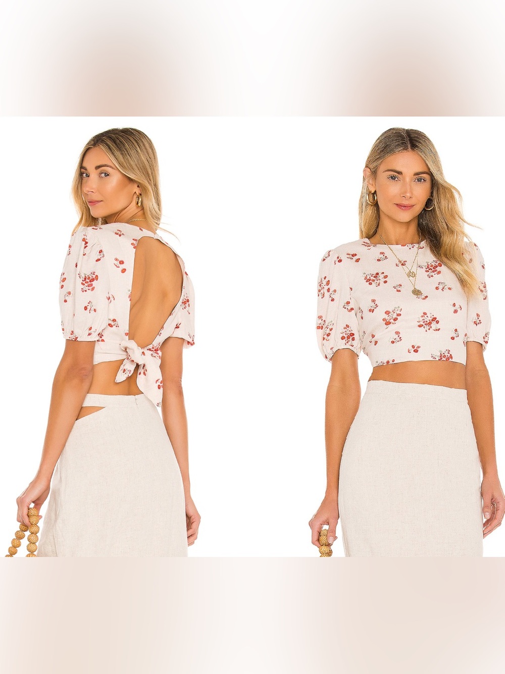 Bardot NWT Printed Tie Back Top In Beige Crop Size 6 / S
